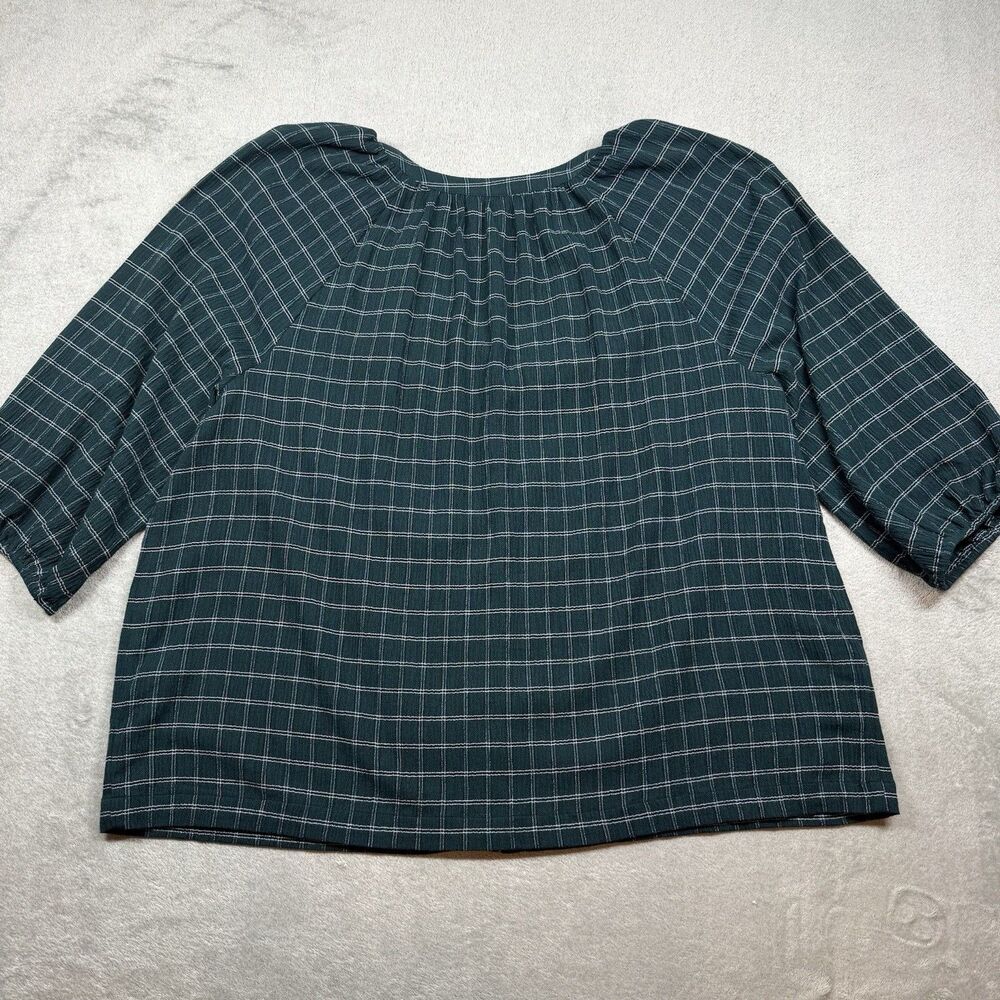 J. Jill Shirt Women's 2X Green Plaid Button Up V-Neck 3/4 Sleeve Dark Academia - Picture 4 of 10